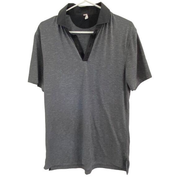 Lululemon Polo Shirt Mens Size Medium Gray Golf Contrast Active Stretch Casual - Picture 1 of 7